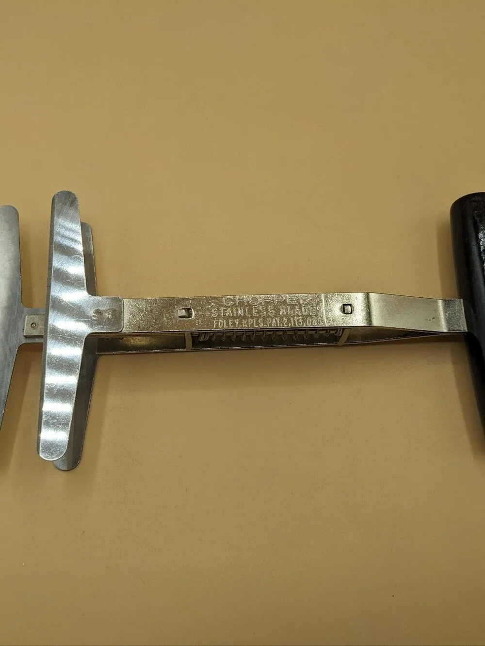 Vtg Foley Food Chopper Spring Loaded 3-Blade  Manual Stainless Black Handle USA